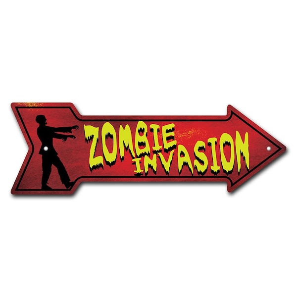 Zombie Invasion Arrow Sign Funny Home Decor 30in Wide